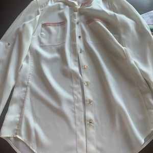 Antonio Melani white pink silk/poly blouse Size XS